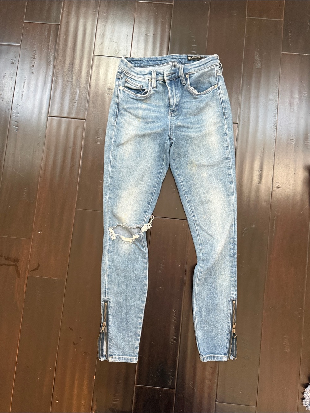 Blank NYC Light Wash Distressed Skinny Jeans with Ankle Zippers